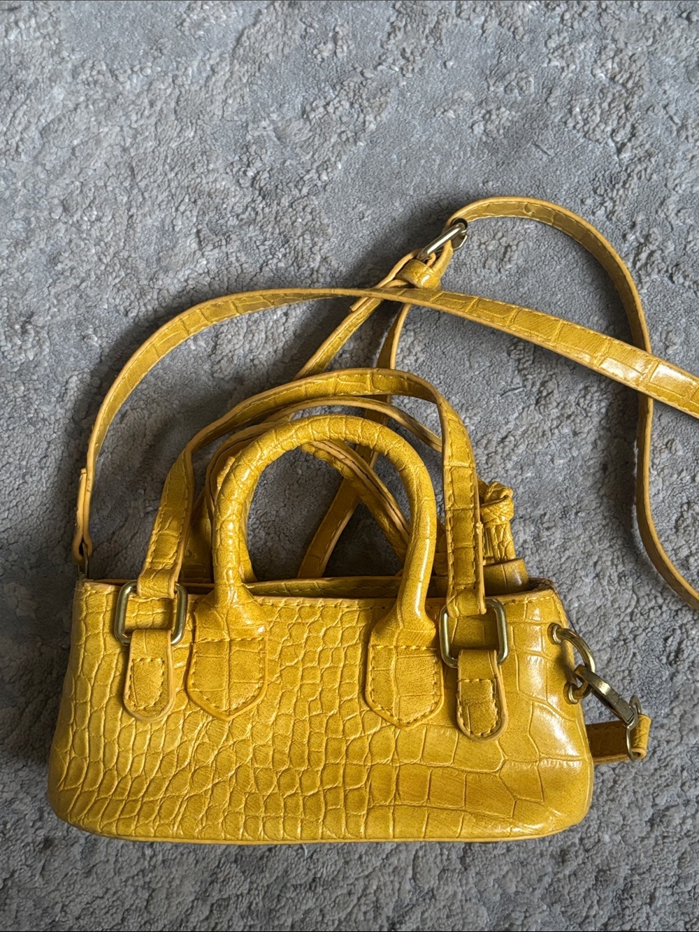 Croc-Embossed Yellow Mini Satchel Crossbody
